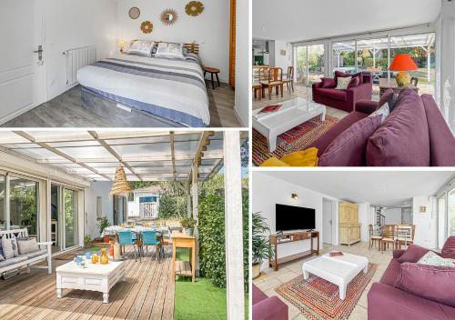 un collage de photos d'une chambre et d'un salon dans l'établissement Villa L' Ancre du Grau d'Agde, au Grau-dʼAgde