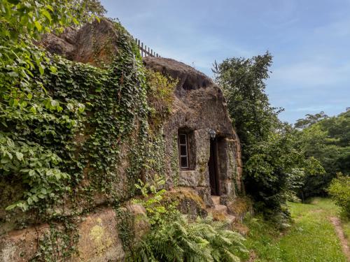 an old building covered in ivy on a hill at Holiday Home U skály by Interhome in Horní Vidim