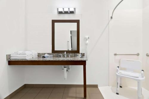 a bathroom with a sink and a mirror at Comfort Suites Rensselaer near Fair Oaks in Rensselaer