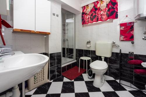a bathroom with a sink and a toilet and a shower at Mudrovcic in Novi Vinodolski