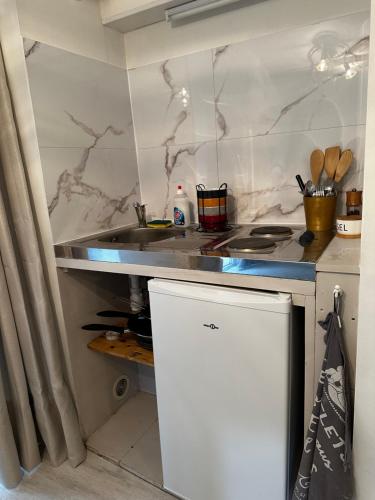 une cuisine avec un évier et un plan de travail dans l'établissement Le repère studio, à Poitiers