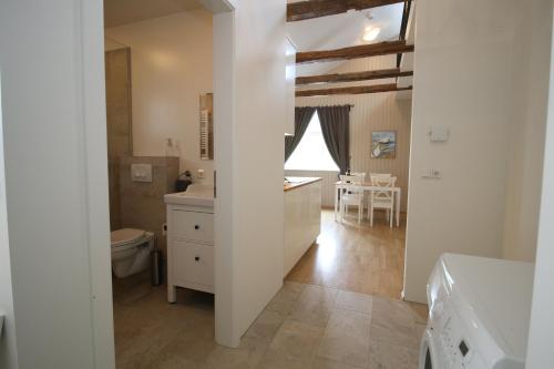 een badkamer met een wastafel en een toilet in een kamer bij Acco Ice Apartments in Akureyri