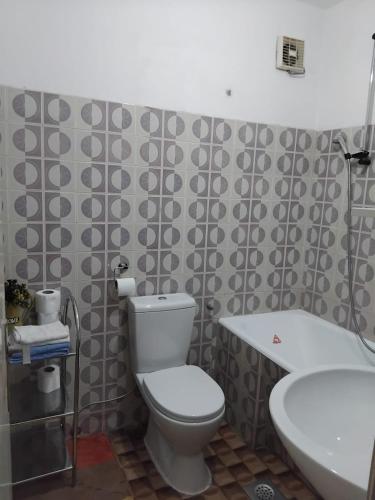 a bathroom with a toilet and a sink and a tub at Apartments Maki 2 i 3 in Tivat