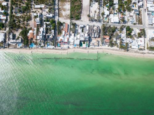 an aerial view of a beach and the ocean at PENINSULA STAYS 4BR Beach House @ PROGRESO The Best Location in the Yucatan in Progreso