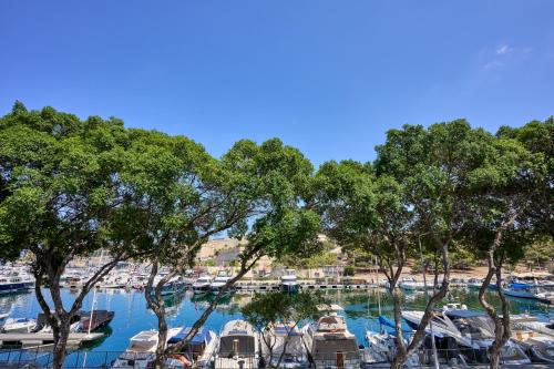 a bunch of boats parked in a marina at Marina View Apartment in Tal-Pietà
