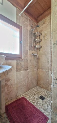 une salle de bain avec une douche avec un lavabo et une douche dans l'établissement Escapades en Ventoux, à Venasque