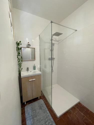 une salle de bain avec douche et lavabo dans l'établissement 