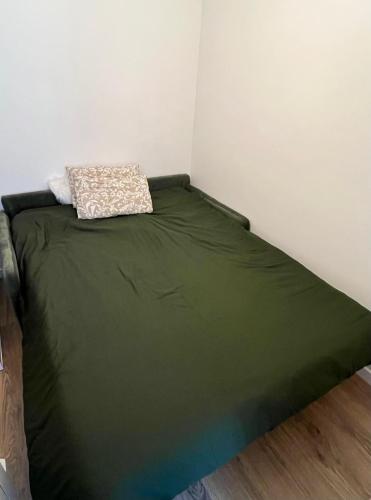- un lit vert dans un coin de chambre dans l'établissement New studio very close to Roland Garros & Parc des Princes 1 room, à Boulogne-Billancourt