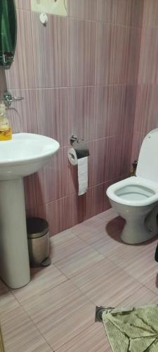 a bathroom with a white sink and a toilet at Guesthouse Imma in Old Tbilisi in Tbilisi City