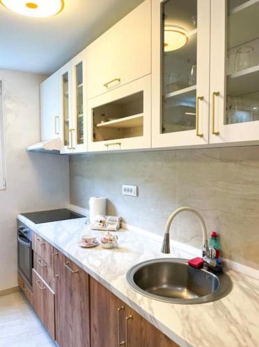 a kitchen with a sink and a counter top at Tihanas apartment in Kotor