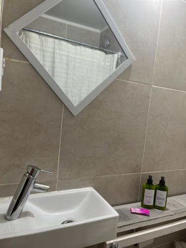 a bathroom with a sink and a mirror at Loft D-Oro in Comodoro Rivadavia