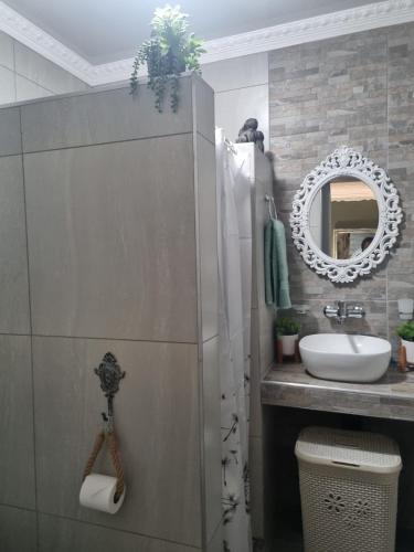a bathroom with a sink and a mirror at Grace B&B in Potchefstroom