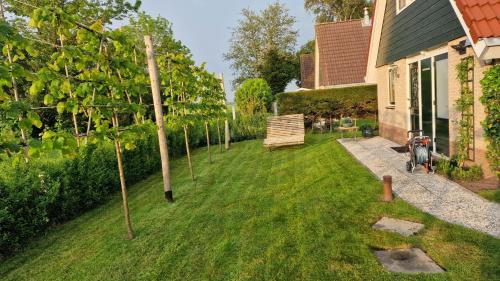 a yard with a row of trees next to a house at Ferienhaus Sonnenschein in Sint Maarten
