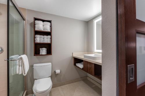 a bathroom with a toilet and a sink at Delray Sands Resort in Boca Raton