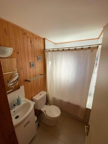 a bathroom with a toilet and a sink at Espectacular casa orilla de lago in Puerto Varas