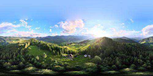 a view of a mountain with trees and the sun at Велика Дзен Хата in Dzembronia