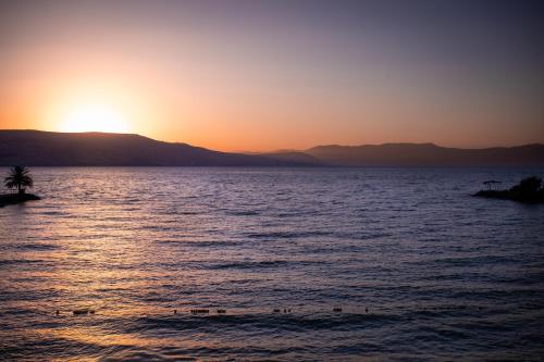 a group of people in the water at sunset at Daria- Authentic Israeli Experience in Samra