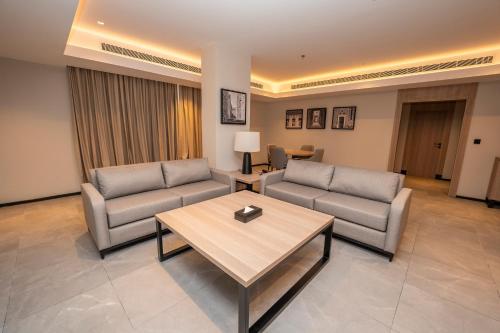 Ruang duduk di Manazel Aldiafah serviced Apartments AlSulymaniyah