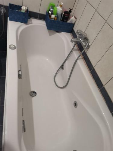 a bath tub with a faucet in a bathroom at LULA 'S HOUSE in Iraklitsa