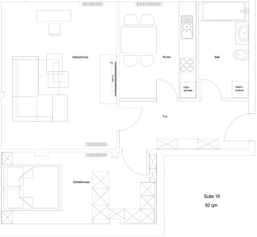 Půdorys ubytování Brauhaus Suite 16