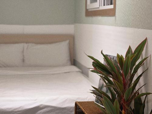 a bedroom with a white bed and a plant at Jnineguesthouse in Seoul