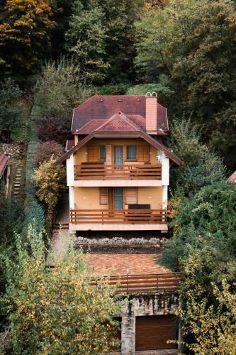 a house sitting on the side of a hill at Noszvaj Elite Apartman in Noszvaj