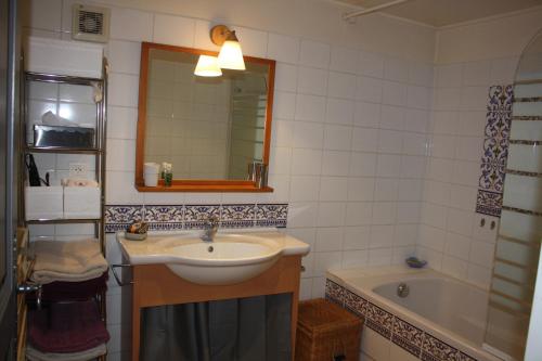 a bathroom with a sink and a bath tub at La Remiso in Montfaucon