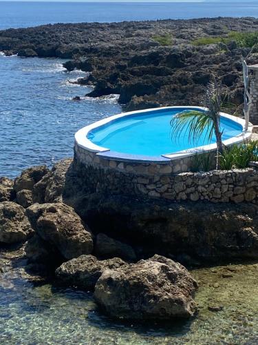 Cottage at Forever في Robins Bay: مسبح على الصخور بالقرب من المحيط