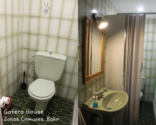 un baño con inodoro y lavabo en Albergue Gatera House, en Cercedilla