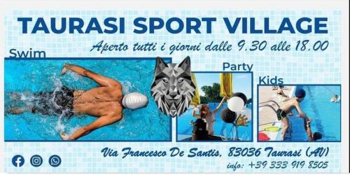 a flyer for a swimming pool with people in the water at Al Campanaro b&b in Taurasi