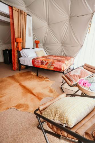 a room with two beds in a tent at DayDreamer Domes in South Haven