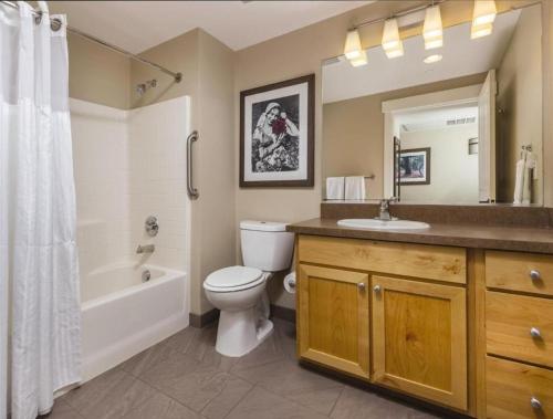a bathroom with a toilet and a sink and a bath tub at WorldMark Windsor 2BD in Windsor