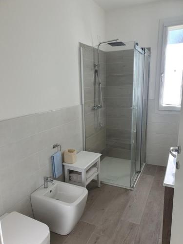 a bathroom with a shower and a toilet and a sink at B&B Il Pozzo dei Desideri in Martellago