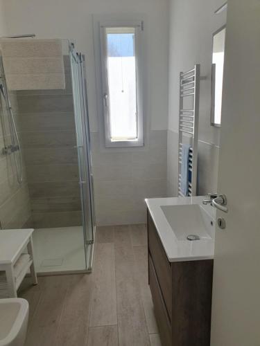 a bathroom with a shower and a sink and a toilet at B&B Il Pozzo dei Desideri in Martellago
