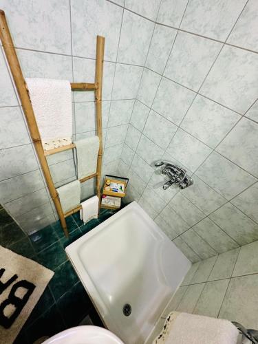 a bathroom with a white sink and a toilet at Cozy Suite Apartment in Visoko