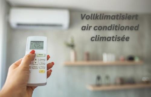 a person holding a calculator in their hand at Modern Elegance in historical City Center in Trier