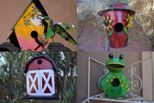 a group of four pictures of birds and a bird house at Tacit Shadow Resort Aviator Queen Suite, Gym, Coffee Bar, Hot-Tub, Free Laundry, Food Available in Parowan