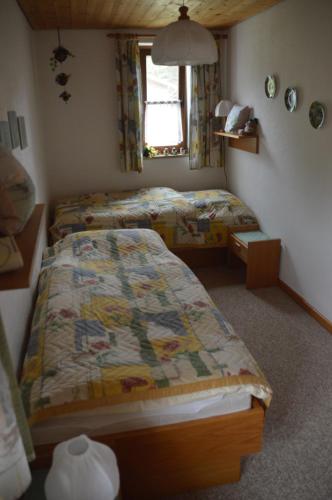a bedroom with two twin beds and a window at Ferienhaus Kroll Thiemen in Vohenstrauß