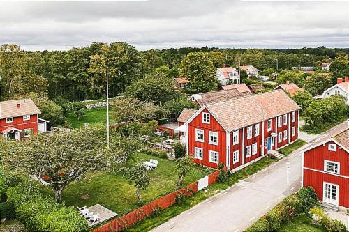 an aerial view of a small town with red buildings at Kristianopel Gästgifveri in Karlskrona