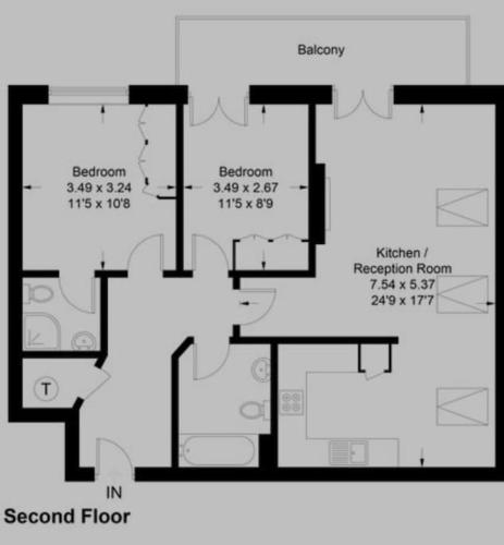 a floor plan of the second floor of a house at Dublin Airport Large Superior Serviced Apartment - Sleeps 6 in Dublin