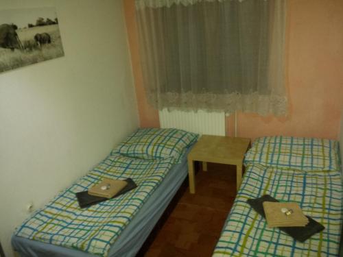 ein Zimmer mit zwei Betten und einem Tisch darin in der Unterkunft U Anny in Háj ve Slezsku