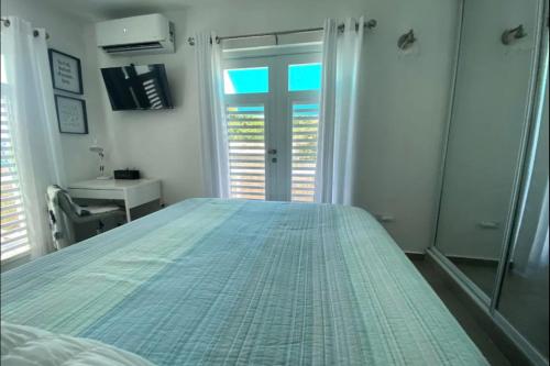 a bedroom with a large bed in a room with a window at Apartamentos en VIQUES Puerto Rico in Vieques