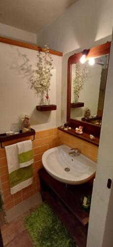 un bagno con lavandino e specchio di Il Poggiolo ad Anghiari