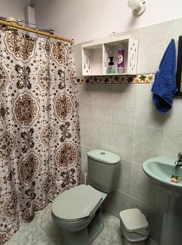 a bathroom with a toilet and a sink at Los Tulipanes in Jardin