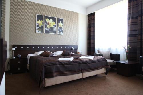 a bedroom with a large bed in a room at Hotel & SPA Odeon in Boguchwała