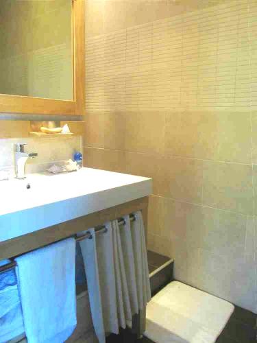 a bathroom with a sink and a mirror and towels at Domaine de la Tranquillité V in Noyal-Muzillac