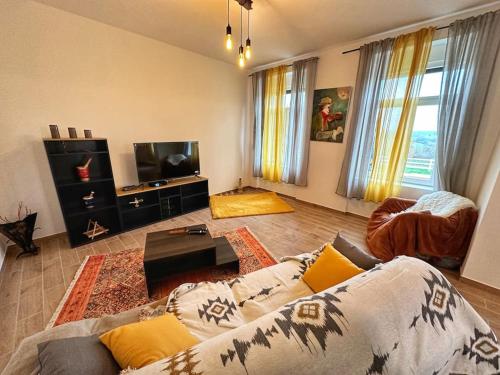 TV a/nebo společenská místnost v ubytování Gîte cozy en pleine forêt
