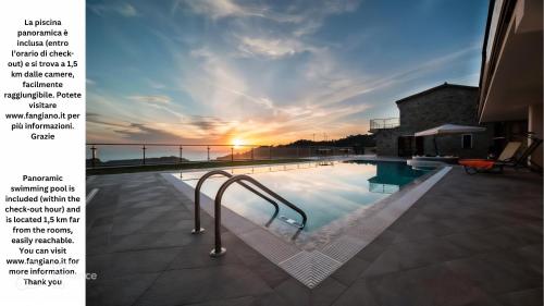 a magazine article about a swimming pool at sunset at Calabrialcubo Agriturismo in Nocera Terinese