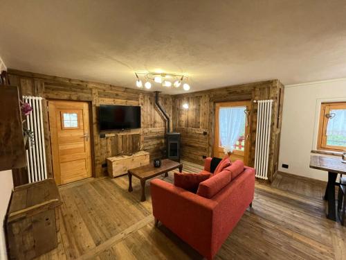 Un televizor și/sau centru de divertisment la Alloggio in Chalet - Chalet La Luge