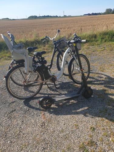 two bikes parked on the side of a field at Spacious and cozy semi-basement in Lund